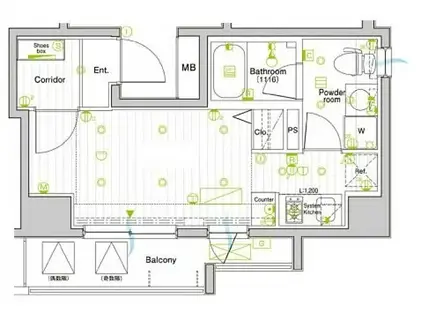 SYNEX SHINAGAWA-EBARA(ワンルーム/9階)の間取り写真