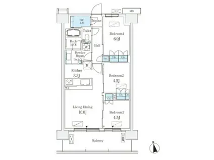 スカイグランデ津田沼(3LDK/2階)の間取り写真
