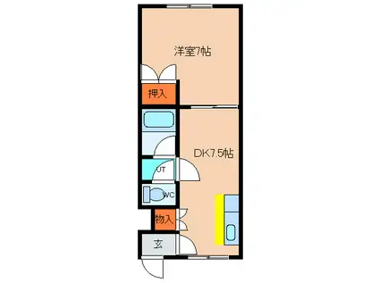 幸ハイツ(1DK/3階)の間取り写真