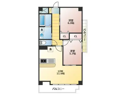 AXIA PAZ SHINNABE(2LDK/1階)の間取り写真