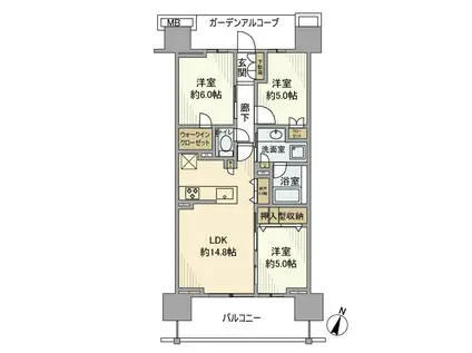 プラウド浦和常盤サンクアージュ(3LDK/11階)の間取り写真