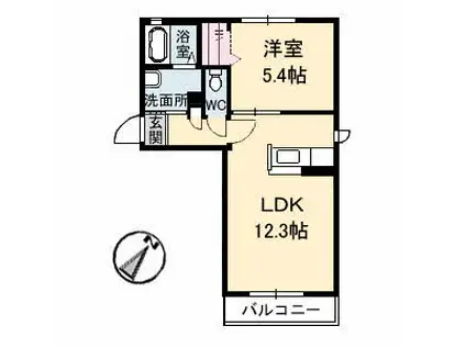 ディアスーU(1LDK/2階)の間取り写真