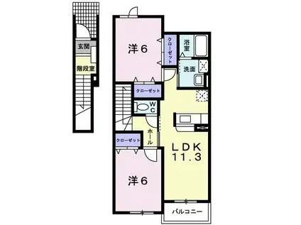 ヴィラフレイズIIA(2LDK/2階)の間取り写真