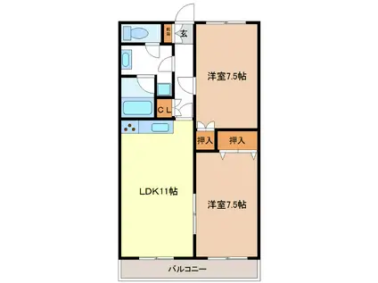 Y´Sコート(2LDK/2階)の間取り写真