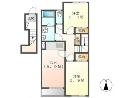 CASA I(2DK/2階)の間取り写真