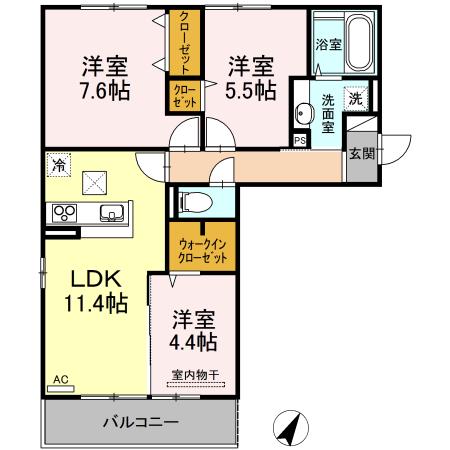 ゼンティール川崎地(3LDK/3階)の間取り写真