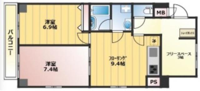 当麻ビル(2DK/3階)の間取り写真