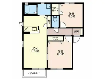 ウッドヴィラB棟(2LDK/1階)の間取り写真