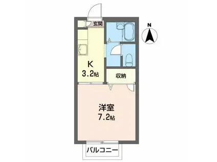 オークヒルズ(1K/2階)の間取り写真