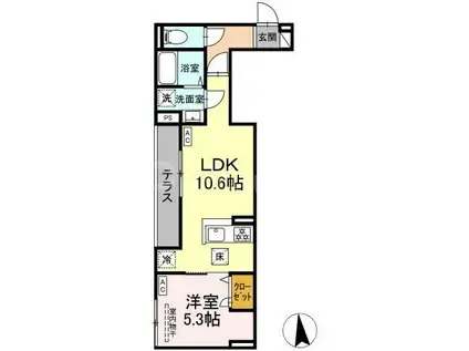 セレスティア足立(1LDK/2階)の間取り写真