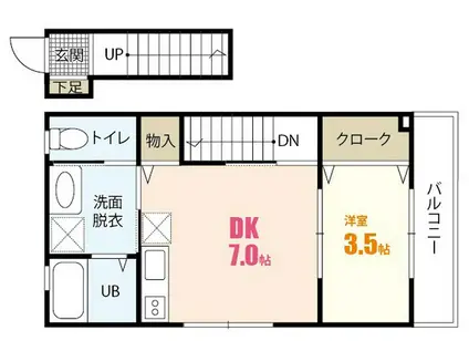 ロイヤルヴィラ緑井 B棟(1DK/2階)の間取り写真