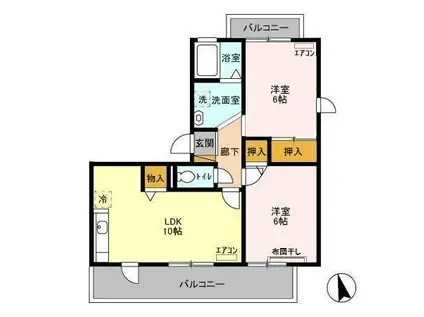 トリニシティ壱番館(2LDK/2階)の間取り写真