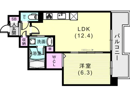 L・ISOBE三宮(1LDK/6階)の間取り写真