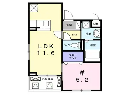 ソレイユ八条春日(1LDK/2階)の間取り写真