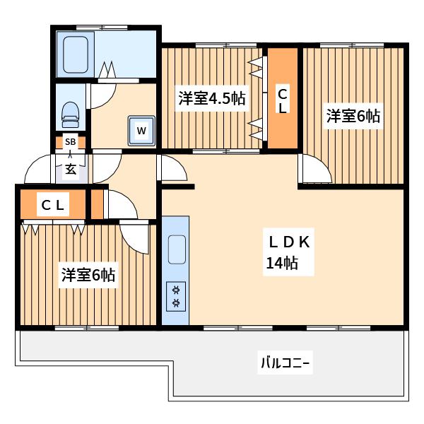 西けやき台団地9号棟(3LDK/4階)の間取り写真
