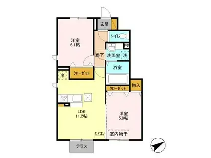 ラ・ヴィーユ(2LDK/1階)の間取り写真