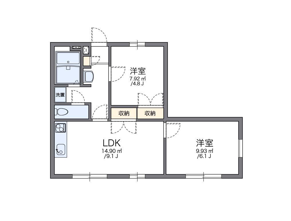 レオパレスしおかぜII(2LDK/1階)の間取り写真