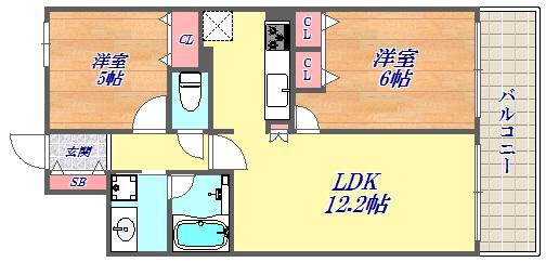 アーバネックス元町通(2LDK/2階)の間取り写真