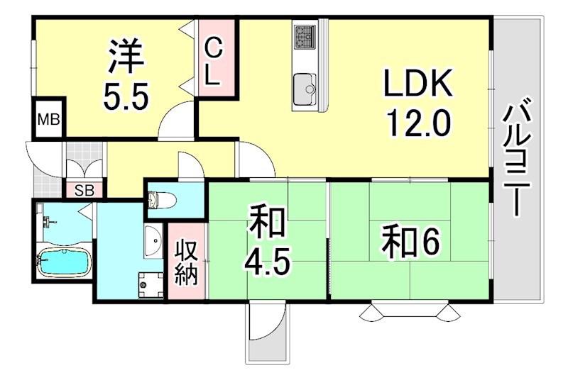 グリーンハイツ妙法寺A棟(3LDK/3階)の間取り写真