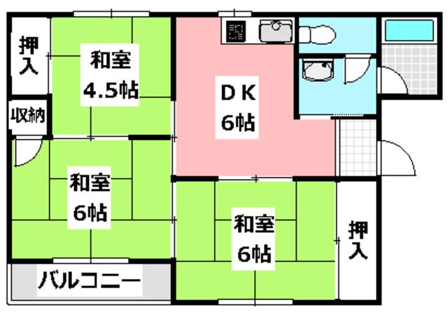 東別府コーポ(3DK/3階)の間取り写真