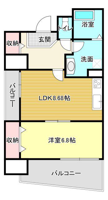 中央ハイツ海老塚(1LDK/15階)の間取り写真