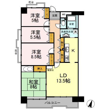 アーベインヒルズ向洋B棟(4LDK/3階)の間取り写真