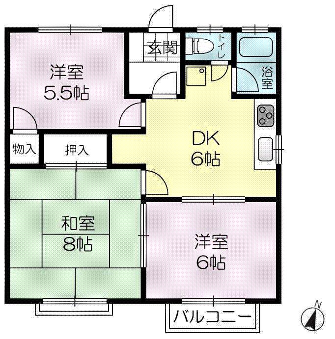 トラッド宝殿(3DK/2階)の間取り写真