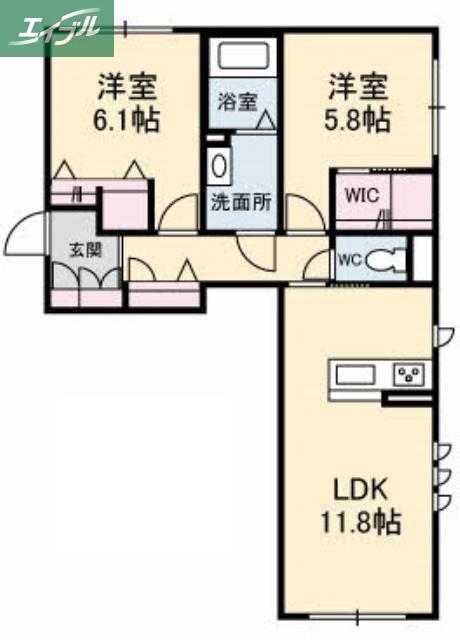 ブルーム津島福居(2LDK/1階)の間取り写真