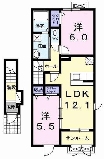 ジェルメフルール(2LDK/2階)の間取り写真