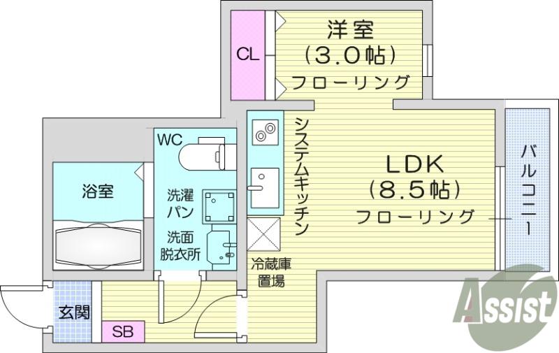 CRESCENT 台原(1LDK/1階)の間取り写真