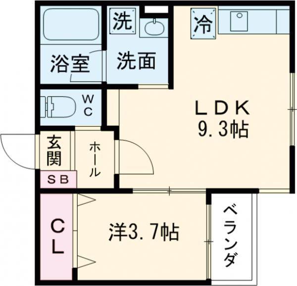 RIVER BANK(1LDK/2階)の間取り写真