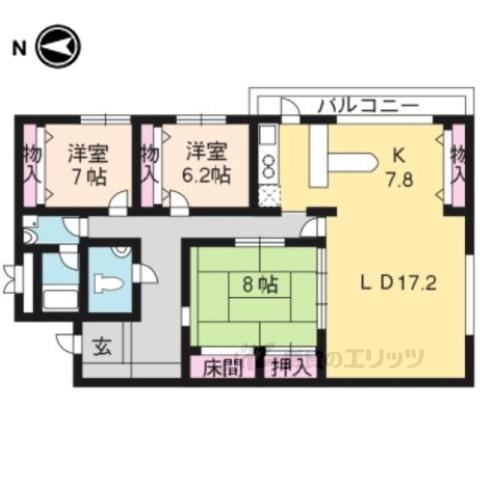 ドムス鴨川(3LDK/1階)の間取り写真