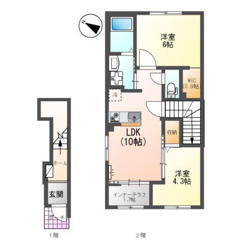 南方1丁目工事(2LDK/2階)の間取り写真