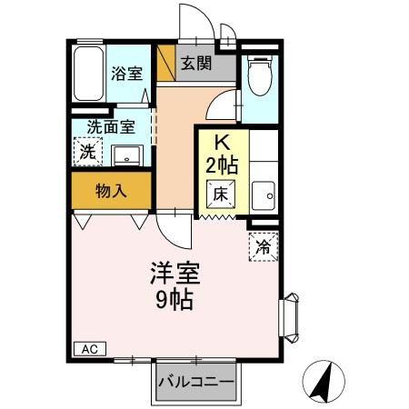 リヴェールB(1K/1階)の間取り写真