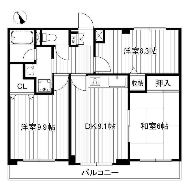 プレステージ平和台1番館(3DK/6階)の間取り写真