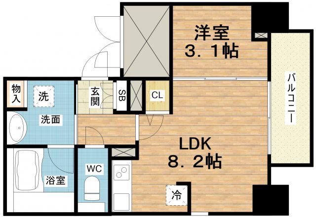 シーズンフラッツ靭本町(1LDK/5階)の間取り写真