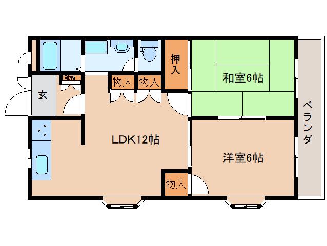 ボヌール西大寺B(2LDK/3階)の間取り写真