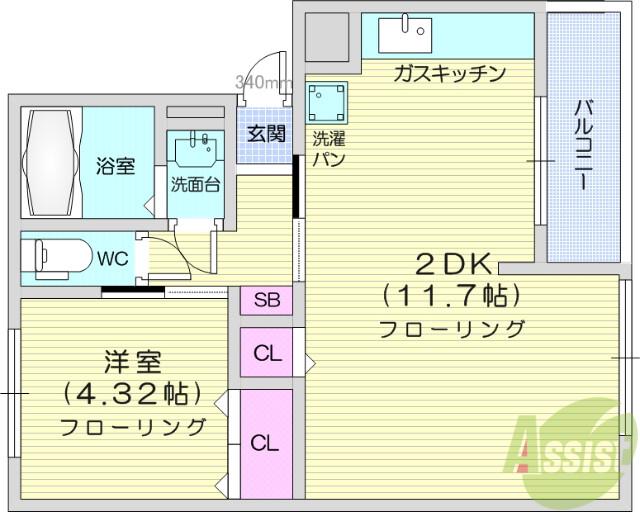 小田原コーポ(1LDK/4階)の間取り写真