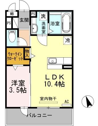 シュエット(1LDK/2階)の間取り写真
