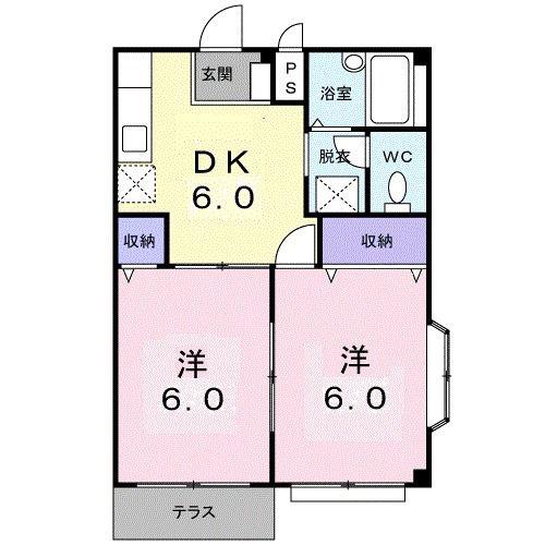 エルディムふじおかA(2DK/1階)の間取り写真