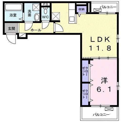 グリーン琥珀甲南I(1LDK/2階)の間取り写真