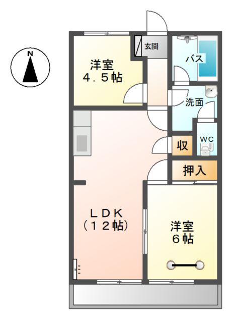 サンライズ御宿(2LDK/1階)の間取り写真