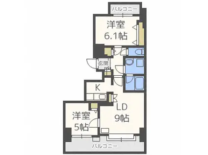 ドミ山鼻拾条(2LDK/5階)の間取り写真