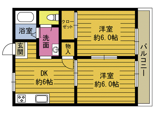 シャンポール大在(2DK/2階)の間取り写真
