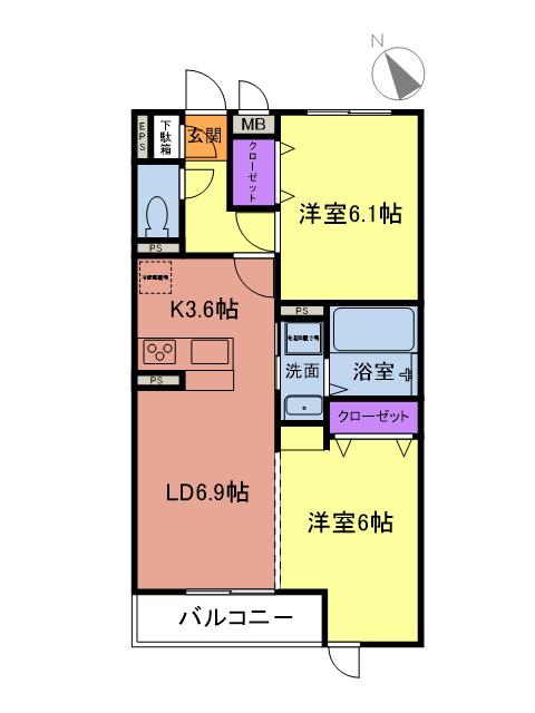 サニーウェルくぬぎ坂I(2LDK/3階)の間取り写真