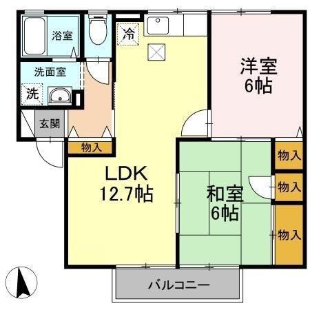 ラ・モール(2LDK/1階)の間取り写真
