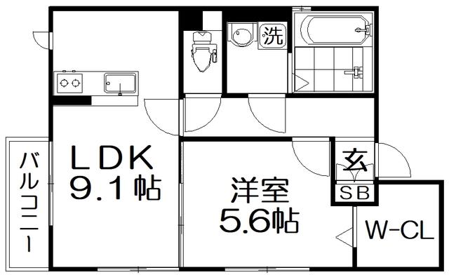 ASUR(1LDK/2階)の間取り写真