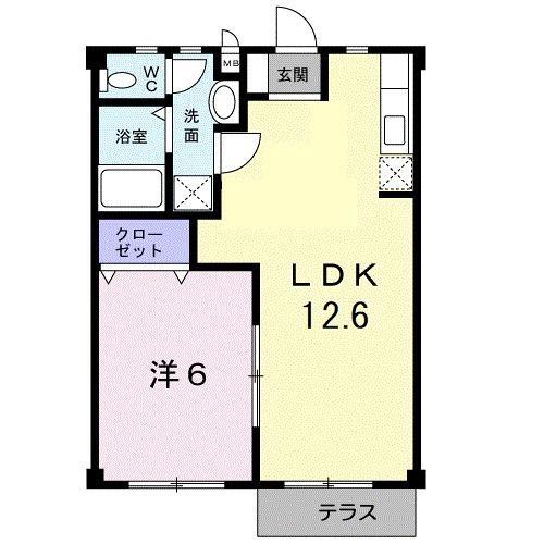 メルクルメB(1LDK/1階)の間取り写真