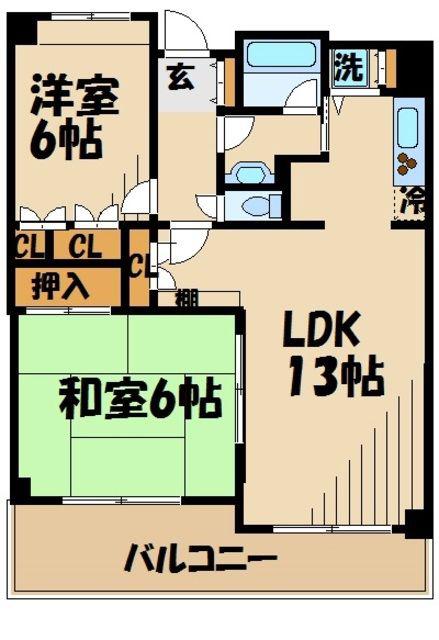 府中中河原パーク・ホームズ(2LDK/3階)の間取り写真
