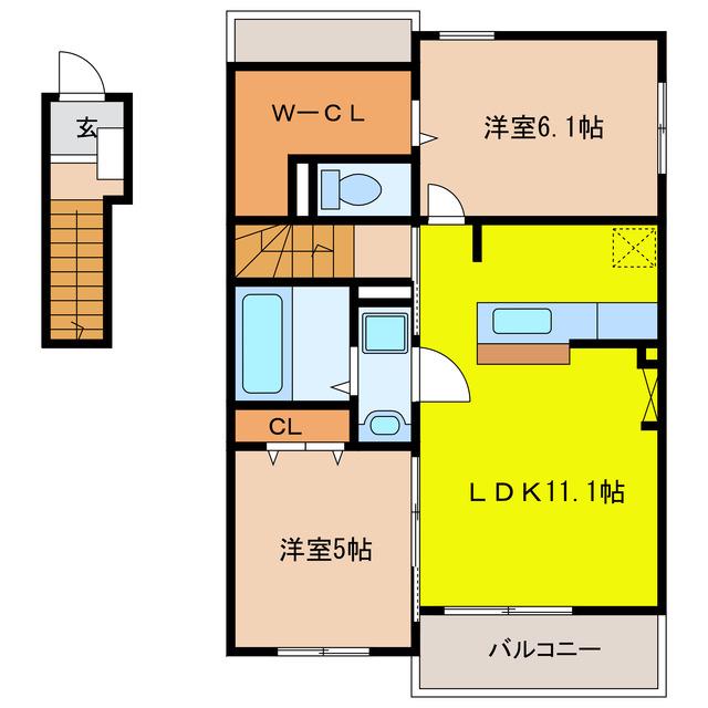 コンフォート長松II(2LDK/2階)の間取り写真